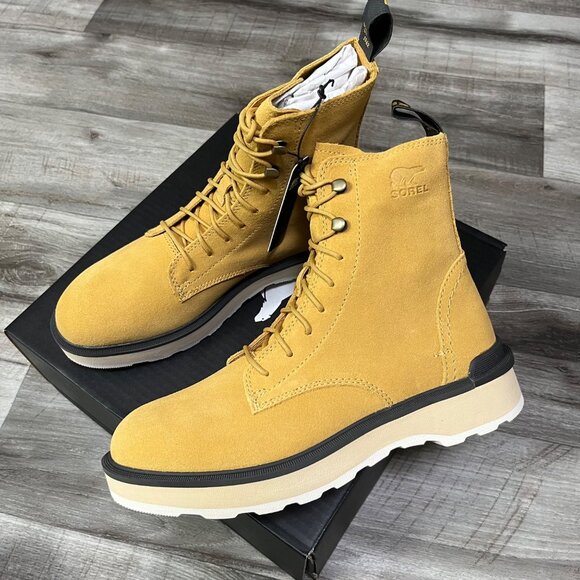 Sorel Hi-Line Front Lace Up Boots Geo Yellow Jet NWT Women’s Size 8.5
